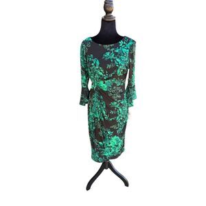 Connected Apparel Women's Floral Faux Wrap Dress Green Size 6 party cocktail